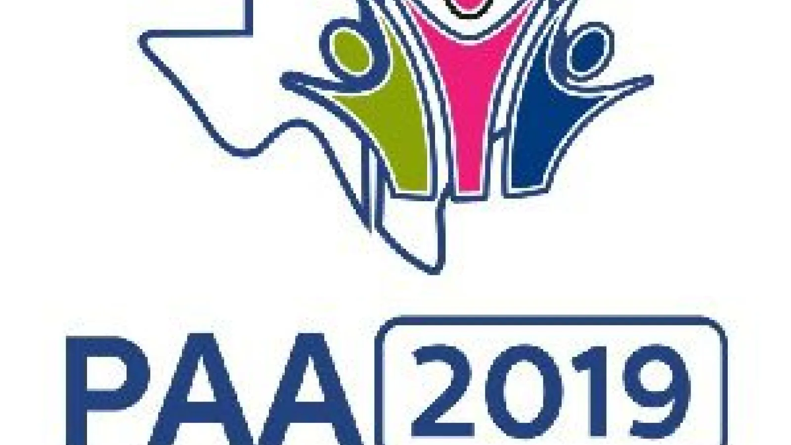 Logo with three body-like shapes reaching upward, next to the dates/year and the words PAA Conference